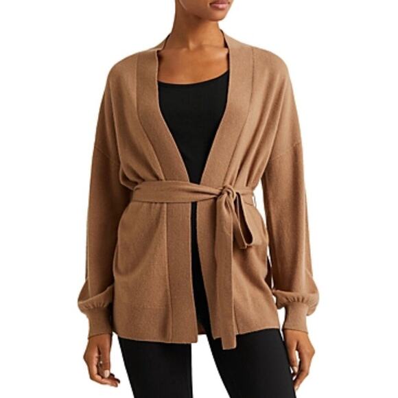 Ralph Lauren Women’s 100% Cashmere Open Belted Cardigan Sweater XS Tan Washable - Picture 1 of 5